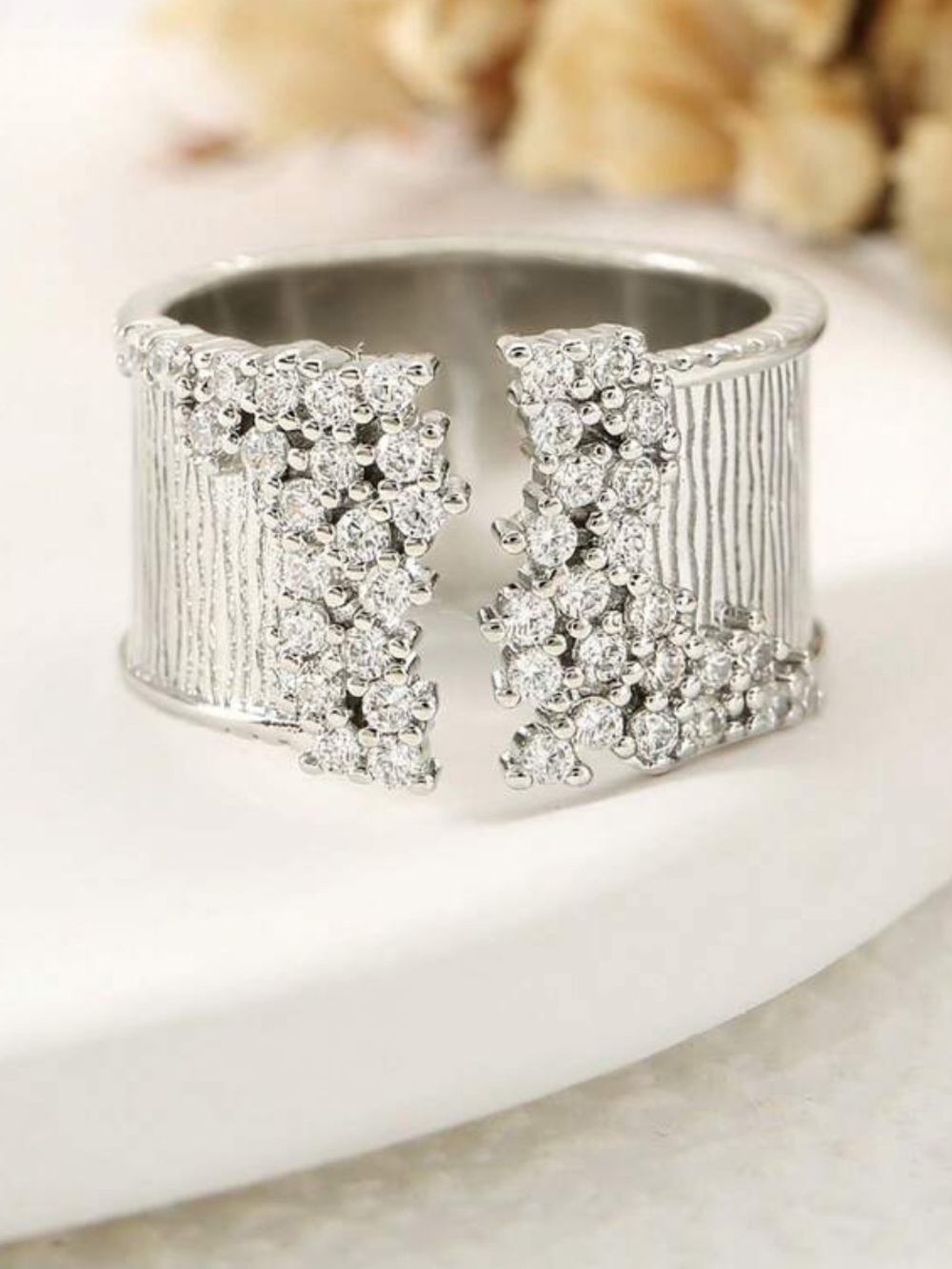 Silver Pave Cascade Open Cuff Ring - Picture 2 of 4